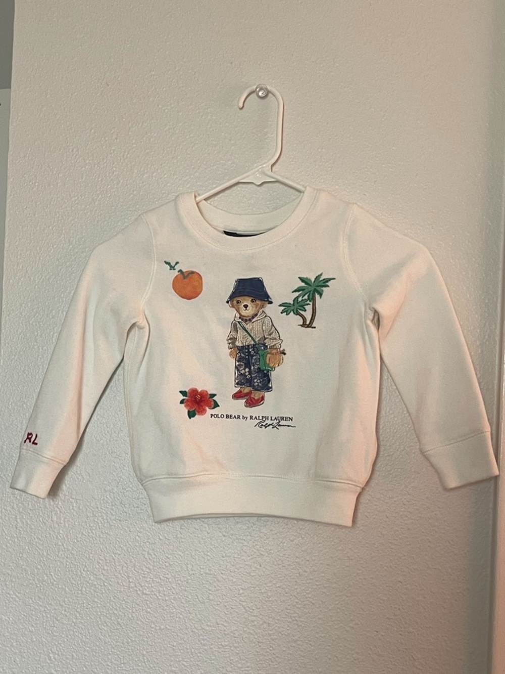 Polo by Ralph Lauren Cream Kids Bear Graphic Sweatshirt with Tropical Print